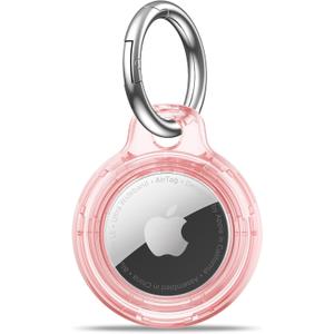 for Airtag Holder Case with Keychain, Shockproof GPS Cover Anti-Scratch Key Chain for Air Tags, for Airtags Accessories for GPS Item Tracker Cases for Bags, Luggages, Clear Pink