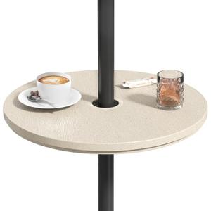 Umbrella Table Tray with Hole, Portable Outdoor Side Table, Beige, 14.8 x 14.8 x 0.9 inches