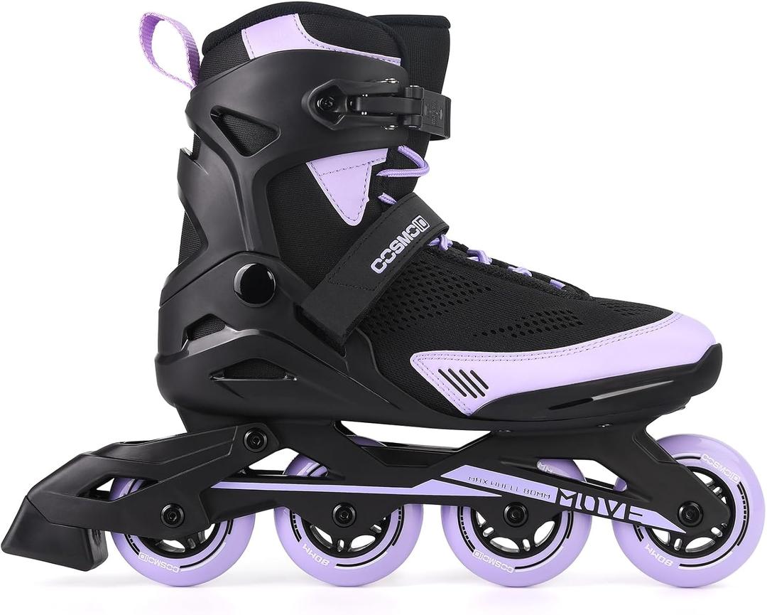 Inline Skate Women Men - COSMOID Move Professional Roller Skates Blades Adult Male Female, Indoor Outdoor and Fitness Black&Purple, Size Men 8/Women 9