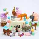 Weysat 41 Pcs Jungle Animals Cake Topper Woodland Figures Birthday Party Decorations with Mini Hat and Skirt Colorful Balls Small Gift Boxes Forest Cake Toppers for Wild Animals Themed Party