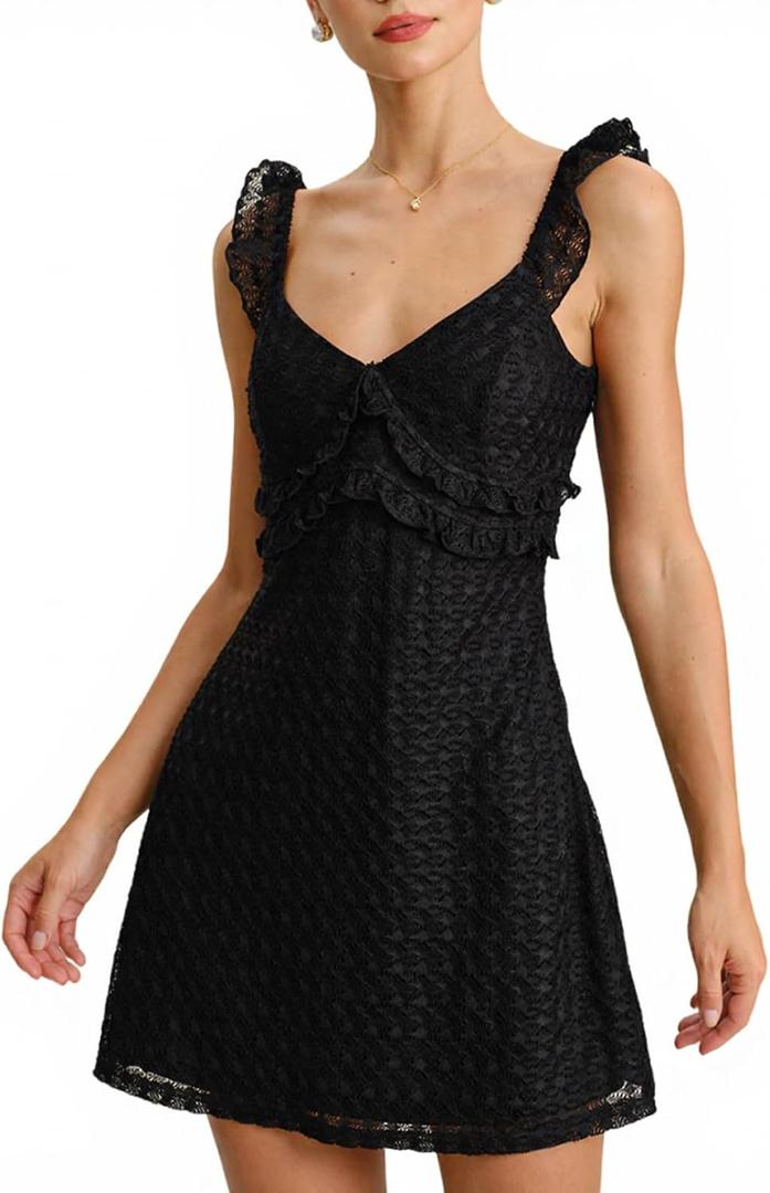 RIHOAS Womens Sleeveless Mini Dress Y2k Summer V Neck A-Line Short Dress Bodycon Vacation Going Out Mini Dresses (Black, M)