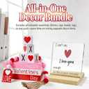 Valentine Wood Book Stack with XOXO Blocks for Table Shelf Tiered Tray Decor (red pink)