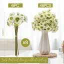 Giegxin 48 Pcs Ranunculus Artificial Flower,Real To Lifelike Peonies Artificial Flower Silk Faux DIY Bouquet for Wedding Bridal Shower Valentine Centerpieces Arrangements Home Decorations(White,Green)
