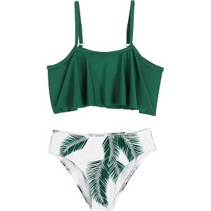 Swimsuit Two Pieces Bikini Set Ruffle Bathing Suits Flounced Tankini Swimwear Size 2 XL