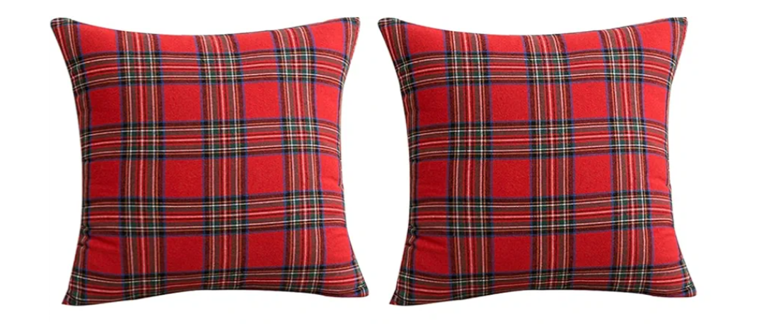 Softalker Christmas Pillow Cover 18x18 Set of 2 - Red Tartan Checkered Throw Pillow Cover, Farmhouse Buffalo Plaid Xmas Decorative Cushion Case for Couch Sofa, Christmas Holiday Decor
