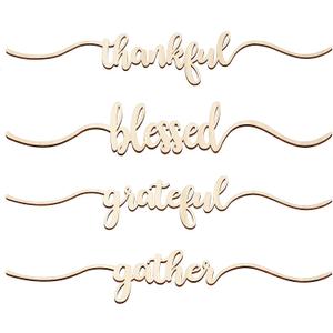 Jetec 8 Pieces Thanksgiving Cutout Signs Thankful Wood Cutout Plate Sign Grateful Blessed Gather Table Sign Decorations Rustic Wood Wall Decor for Thanksgiving Christmas, 2 x 9.8 in (Wood Color)
