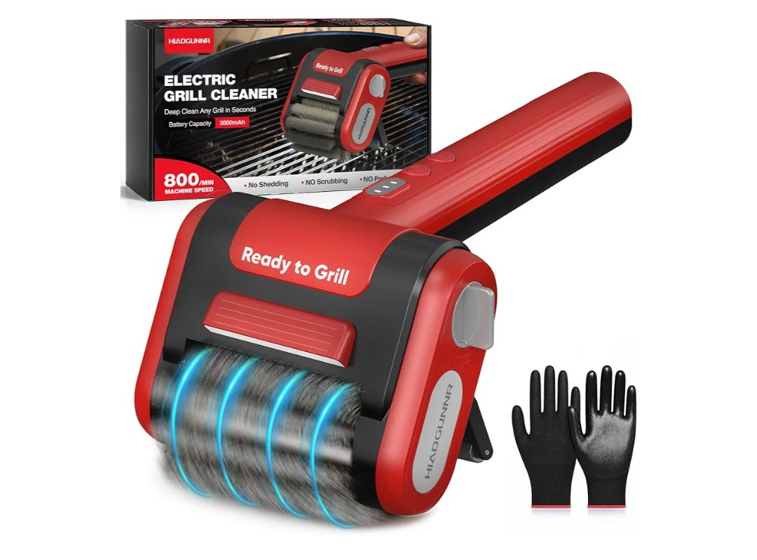 Electric Grill Brush, Grill Cleaner with LED Light, 700–800 RPM Stainless Steel Bristles, 304 Removable Brush Head, Cordless & Type-C Rechargeable Grill Cleaning Tool for Outdoor BBQ