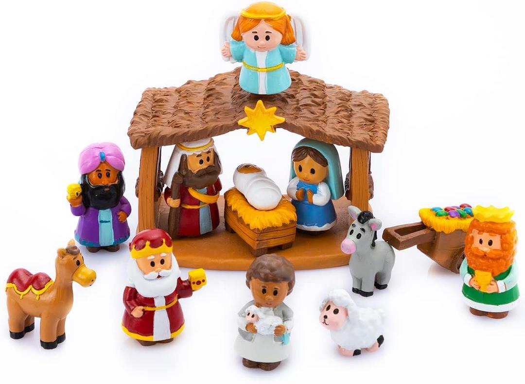 JOYIN 13 PCS Christmas Little Nativity Playset, Reenact Miniature Toys Nativity Set, Christmas Manger Scene for Kids, Present, Xmas Decorations