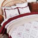 Cmfshape Floral Embroidery Quilt Set,3 Pieces California King Quilt Bedding Set,Classic Diamond Pattern Quilts,Ultra Soft Lightweight Reversible Bedspread Coverlets for All Season(Burgundy,114"x102")
