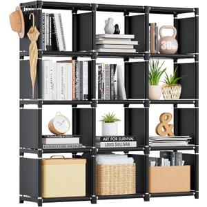 Mavivegue Book Shelf, 12 Cube Storage Organizer, DIY Bookcase, Metal Bookshelf,Tall Book case for Bedroom, Living Room,Office,Closet, Black Cubicle Rack
