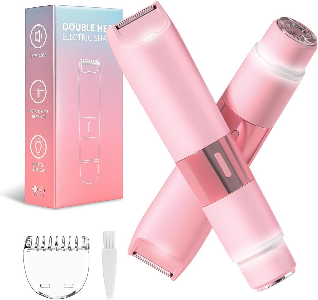 Bikini Trimmer for Women - 2 in 1 Painless Electric Razors for Women, LED IPX7 Waterproof Rechargeable Dual Head Electric Shaver for Lady Bikini Underarm, Body, Leg, Hair Remove