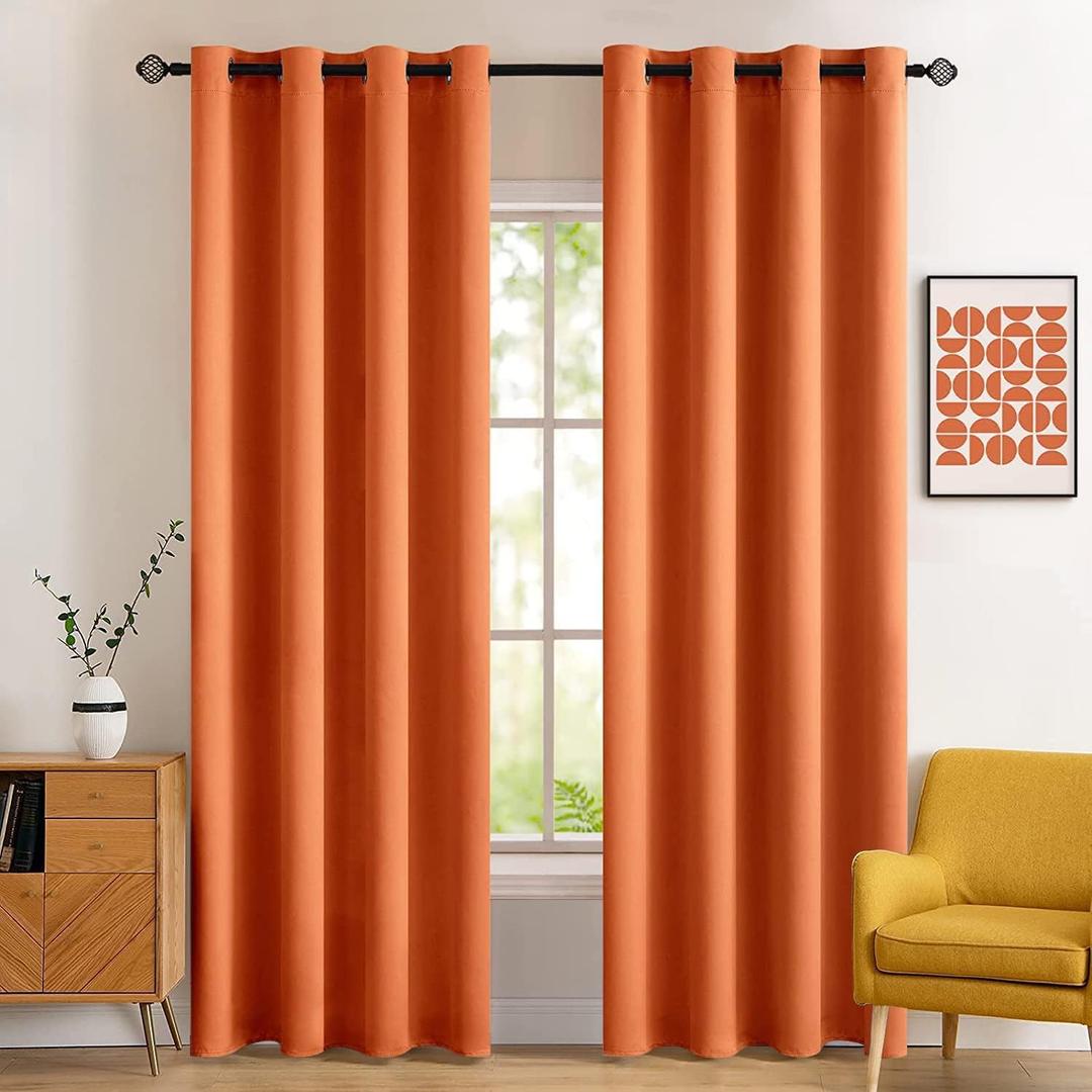 MIULEE 96" Long Room Darkening Curtains Thermal Insulated Drapes Solid Window Treatment Set Grommet Top Light Blocking Blackout Curtain for Fall Living Room/Bedroom 2 Panels Orange