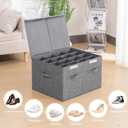2 Pack Shoe Storage Box Fits 32 Pairs, Large Shoe Organizer with Lid and Adjustable Dividers for Closet, Shoes, Sneakers and High Heeled, Foldable and Stackable (Grey) 21 x 17 x 13 in/53 x 43 x 33 cm