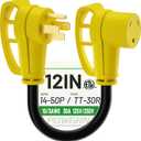 POWGRN 50 Amp to 30 Amp RV Adapter 12 inch, Heavy Duty Extension Cord 10/3 Gauge RV Electrical Adapter, NEMA 14-50P Male to NEMA TT-30R Female, STW 30AWG 30A 125V 3750W, Black-Yellow, ETL Listed