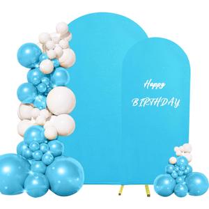 Set of 2 Wedding Arch Cover 2-Sided Round Top Spandex Fitted Arch Backdrop Cover for Birthday Party Baby Shower Wedding Arch Stand Decorations7.2FT, 6.6FT, Blue