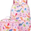CAMTOP Kids Backpack with Lunch Box for Girls Boys Lightweight Waterproof Preschool Kindergarten Elementary School BookBag (Pink Dinosaur)