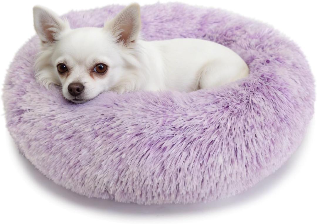 nononfish Cozy Calming Dog Bed,Soft Plush Donut Pet Bed