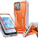 FITO for iPhone 13 Mini Case 5.4 Inch, Dual Layer Shockproof Heavy Duty Case with Screen Protector, Built in Kickstand (Orange)