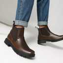 Men's Chelsea Boots Wide, Square Toe Dress Slip-On Ankle Boots (Brown)