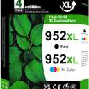 952XL Ink Cartridges High Yield (4-Pack, Black/Cyan/Magenta/Yellow) Replacement for HP 952 952XL Ink for OfficeJet Pro 7740 8210 8702 8710 8715 8720 Printer