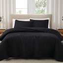 Brooklyn Loom Solid Cotton Percale Black Full/Queen 3 Piece Quilt Set, Solid Color Themed, Oeko-TEX Certified Confidence