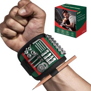 Magnetic Wristband for Tools, Tool Belt Wrist Band with 15 Powerful Magnet, Adjustable Wrist Screws Holder, Gifts for Men, Him, Dad, Stocking Stuffers for Men, Mechanics, Woodworker, Handyman (13x3.5 in, Regular)