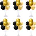 6 Set Balloon Stand Kit for Table Centerpieces With Balloon and Base Party Decorations for Birthday Wedding Retirement Graduation Baby Shower (Black Gold), 3.5 inches x 3.5 inches x 2.7 inches
