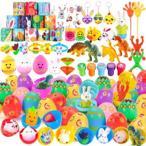 WEARXI 100 PCS Prefilled Easter Eggs with Toys  45 Plastic Easters Egg+55 Easter Egg Fillers Toys, Easter Eggs Filled, Easter Basket Stuffers for Toddler Boy Girl, Party Favors Easters Gifts for Kids