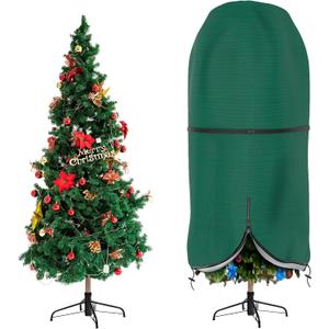 Christmas Tree Cover with Adjustable Straps, Durable Upright Xmas Storage Bag with Zipper & Drawstring for 7.5 Foot Artificial Standing Tree with Ornaments, Waterproof, Dustproof