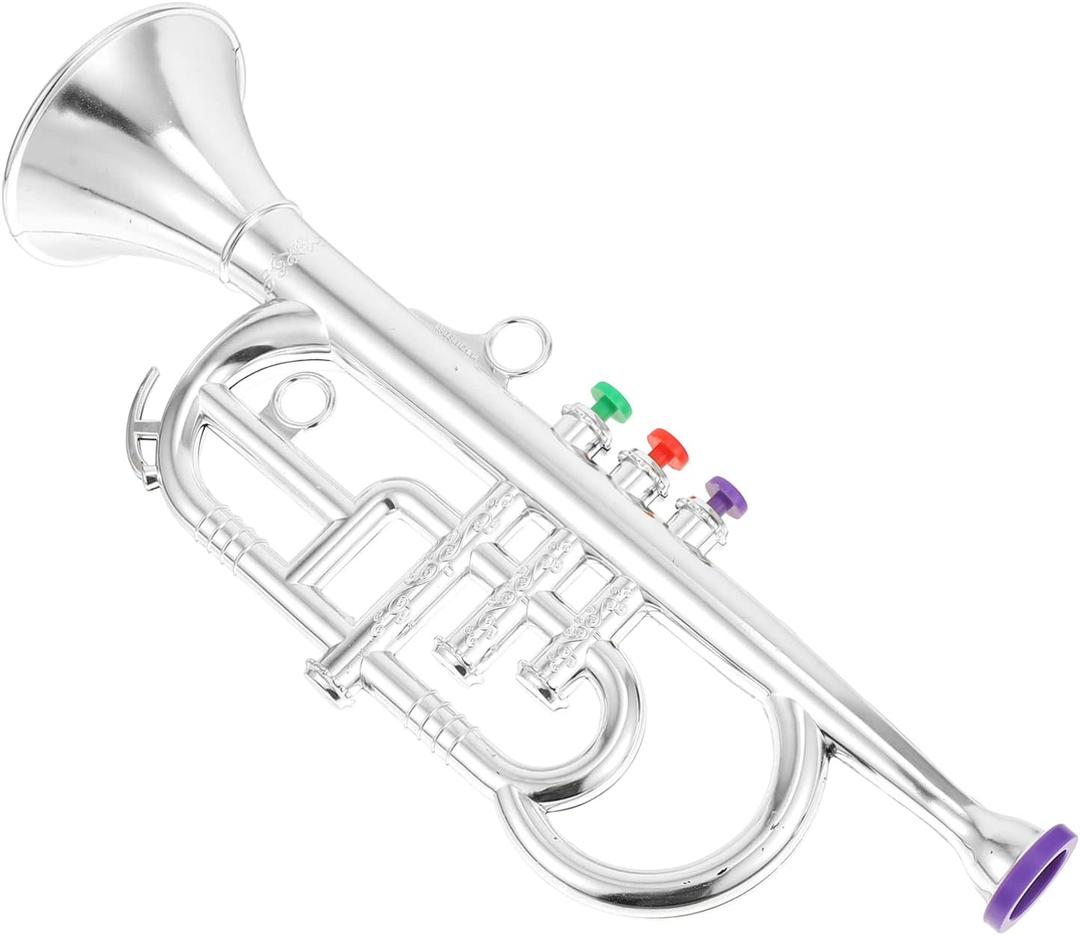TOYANDONA 1Pcs Trumpet for Kids, Plastic Trumpet Toy Musical Instrument Early Educational for Boys Girls (Silver)