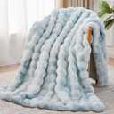 Anysay Faux Fur Throw Blanket, 1000GSM Fluffy Soft Bubble Blanket for Couch Bed, Cozy Plush Warm and Thick Rabbit Blanket for Living Room Bedroom 60''*80'' Tie-dye Blue