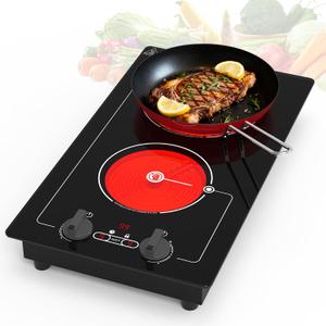VBGK electric hob,Built-in Design and Countertop Stove Top with Knob Control&Touch Control,9 Power Level, Timer & Kid Safety Lock,220V 2100W 2 burner electric hob