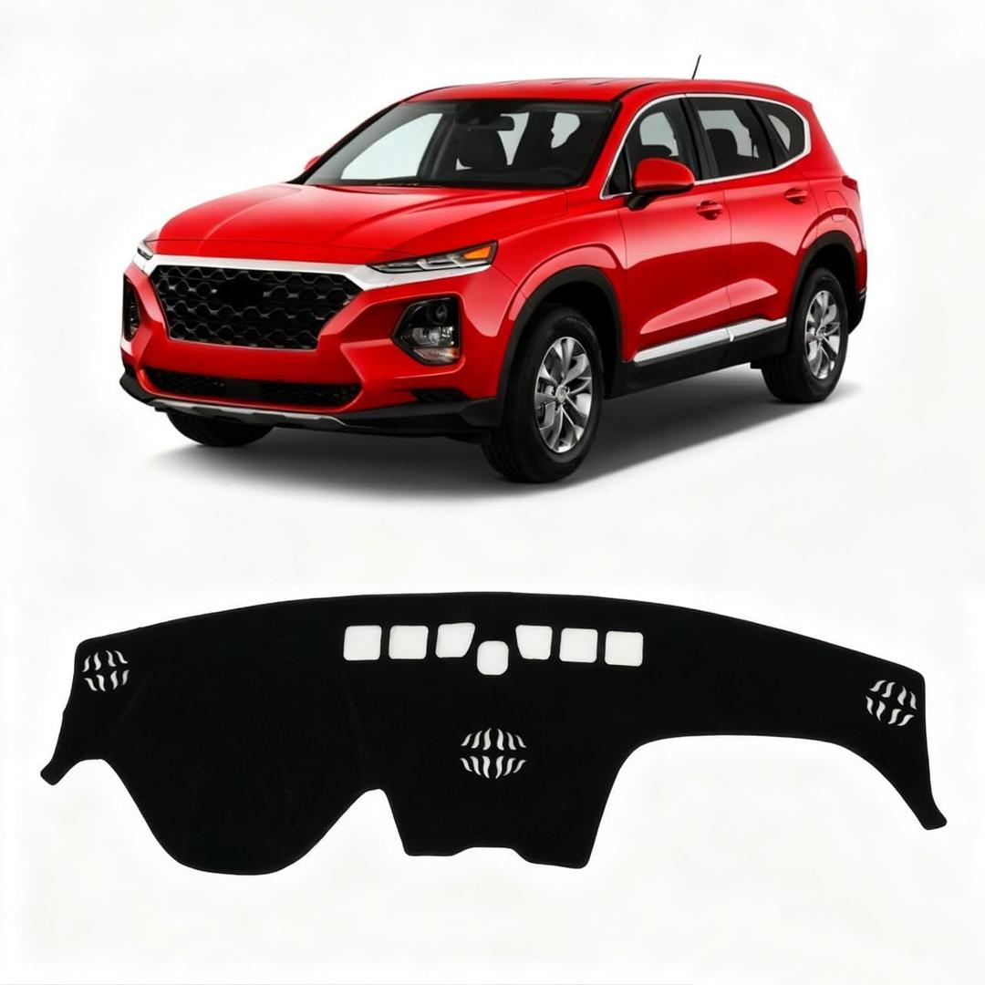 KUST Car Dash Cover for Hyundai Santa Fe 2019 2020 2021 2022 2023 Left Hand Driving Dashboard Cover Polyester Non-Slip Interior Accessories for Santa Fe Sunshade Windshield No Glare Black