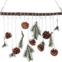 15.7 Inch Winter Wall Hanging Decor Wooden Seasonal Pinecone Hanger for Door Winter Decor Artificial Greenery for Home Rustic Farmhouse Fireplace Mantel Indoor Outdoor
