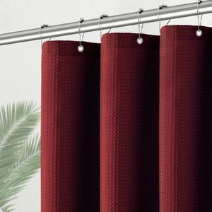 PANGSINNE Stall Burgundy Fabric Shower Curtain - Waffle Textured Small Heavy Duty Cloth Shower Curtains for Bathroom, 256GSM Narrow Hotel Spa Luxury Bath Curtain Set with 6 Hooks (36Wx72H, Burgundy)