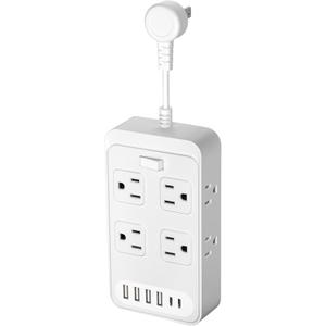 Short Extension Cord 0.3ft Power Strip-8 AC & 6 USB Ports(2 USB C), Multi Plug Outlet Extender, Non-Surge Protection for Cruise Travel Home Office Dorm Hotel