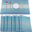 HeloHo Blue Placemats Set of 6, Stain-Resistant Kitchen Table Mats Washable Placemats Crossweave Woven Vinyl Placemat for Kitchen Dining Table