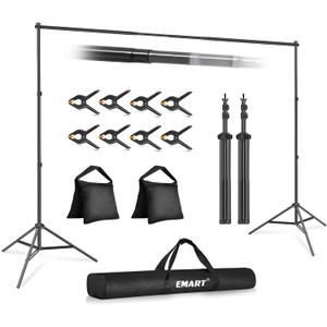 EMART Backdrop Stand 10x7ft(WxH) Photo Studio Adjustable Background Stand Support kit with 2 Crossbars, 8 Clamps, 2 Sandbags and Carry Bag for Parties, Events Decoration, Wedding, Photography (Black)