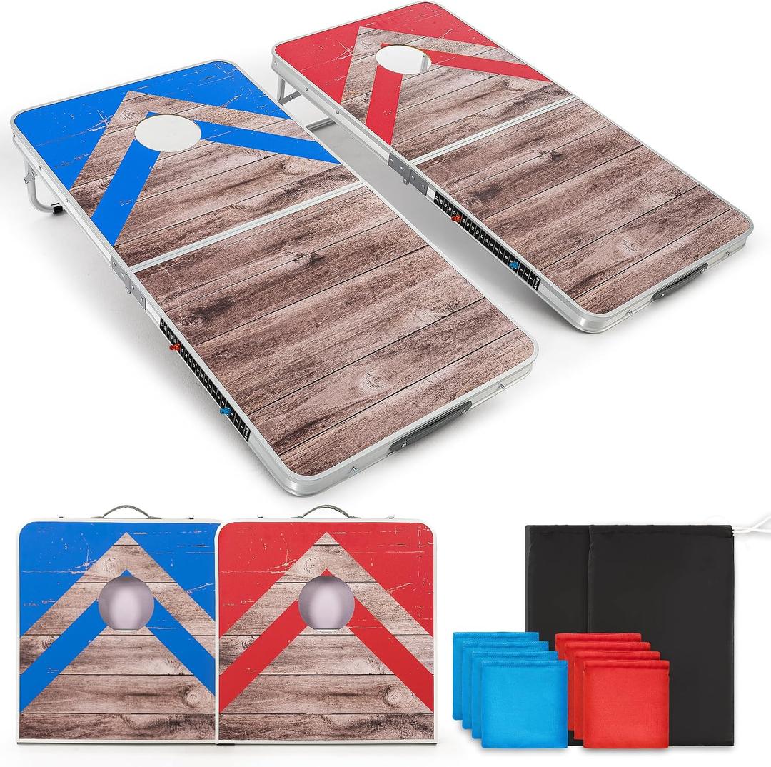 ropoda Cornhole Board Set with Score Sheet, 42/32 FT Regulation Size Corn Hole Games for Adults with Lightweight Aluminum Alloy Edging, Yard/Outdoor/Backyard Games