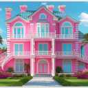Fabric 7x5ft Pink House Photography Backdrop Princess Castle Mansion Toy Background Summer Tropical Kids Dream Party Decorations Girl Birthday Photo Booth