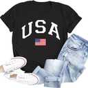 Women Distressed American Flag Graphic Shirt USA Stars Stripes Patriotic Short Sleeve Top (X-Large, B-#2 Black)
