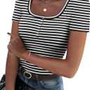 Zeagoo Womens Summer Tops Short Sleeve Shirts Ribbed Knit Square Neck Tshirt Basic Slim Fitted Tee Business Casual Outfit (M)