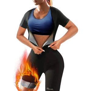 Sauna Suit For Women Weight Loss Workout Sweat Vest Waist Trainer Plus Size Shirt Gym Slimming Shapewear Full Body 44/M Black