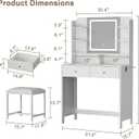 White Vanity with Lighted Mirror, 8 Shelves, 2 Drawers, Charging Station, Hair Dryer Holder & Stool, LED Mirror with 3 Light Modes, 1 Count