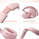 Kids Headphones with Microphone Foldable Stereo Tangle-Free 3.5mm Jack Wired Cord On-Ear Headset for Children/Teens/Boys/Girls/Smartphones/School/Kindle/Airplane Travel/Plane/Tablet (Pink)