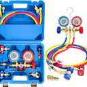 Sutekus AC Gauge Set 3 Way AC Manifold Gauge Set Freon Charge Kit with Hoses Couplers & Adapter for R410 R22 R134A R404 Refrigerant