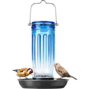 Kingsyard Blue Bird Water Dispenser - 16 Oz Glass, Metal Hanging for Garden Yard Decoration