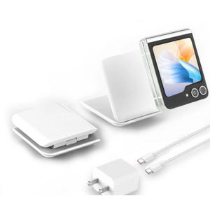 DT-X7 Foldable Wireless Charger for Samsung Galaxy Z Flip, Portable Travel Wireless Charging Stand, 15W Fast Wireless Charger Station for Galaxy Z Flip5/4/3, Razr+ (20W Adapter Included), White