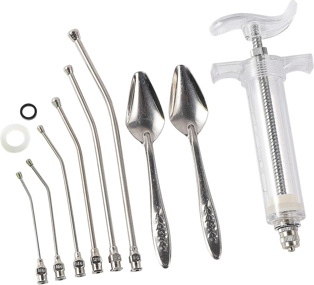 Baby Bird Feeding Syringe Feeding Tubes for Birds Parrot Hand Feeding Syringe with 6 Pcs Curved Gavage Tubes and Stainless Steel Metal Feeding Spoon (50ML)