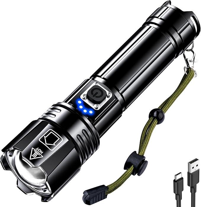 AKNEAR Rechargeable LED Flashlight 99000 High Lumens, Super Bright Flashlights with Zoomable & USB C Rechargeable & 5 Light Mode & IPX-7 Waterproof, Powerful Flash Light for Home, Hiking, Camping